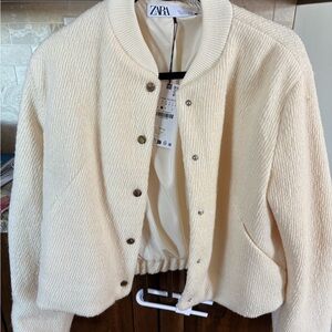 Zara Women's Textured Cream Bomber Jacket